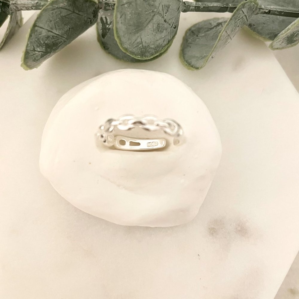925 Sterling Silver Chain Link Ring Double Layer Stacking Ring Minimalist Ring - Picture 6 of 7